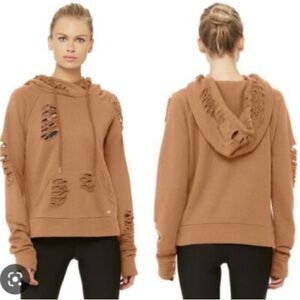 ALO Yoga Distressed Tan Hoodie